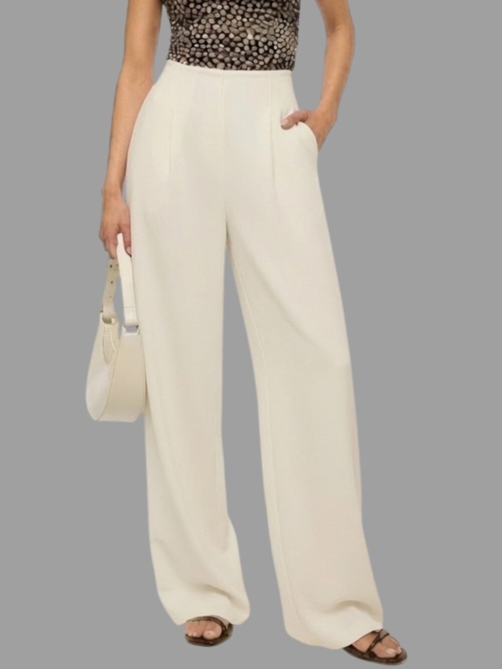 Abercrombie & Fitch Sloane Crepe Tailored Wide Leg Pant Ivory 30 Short
